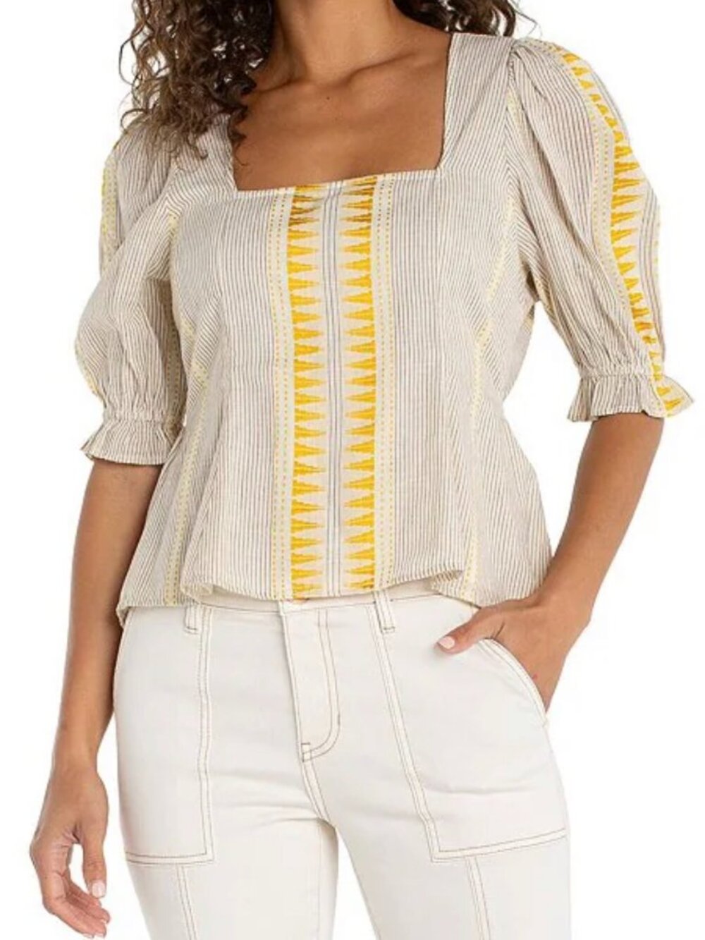 Liverpool Los Angeles Stripe Jacquard Square Neck Short Sleeve Top-NEW WITH TAGS